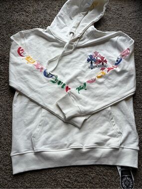 White Floral Graphic Hoodie Sweatshirt - Men